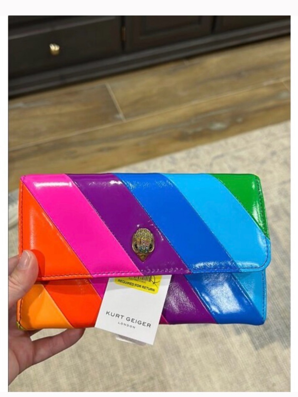 Kurt Geiger Rainbow Stripe Patent Leather Wallet - Pink Purple Blue Green Orange